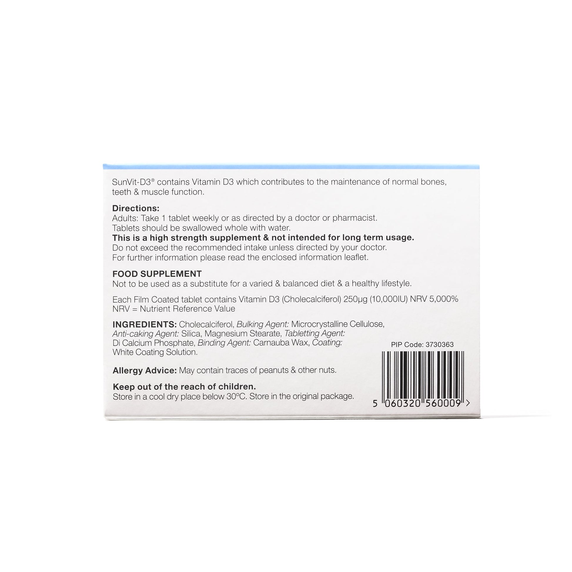 10,000IU (250ug) D3 High Strength Weekly Tablets for Adults - SunVit - D3