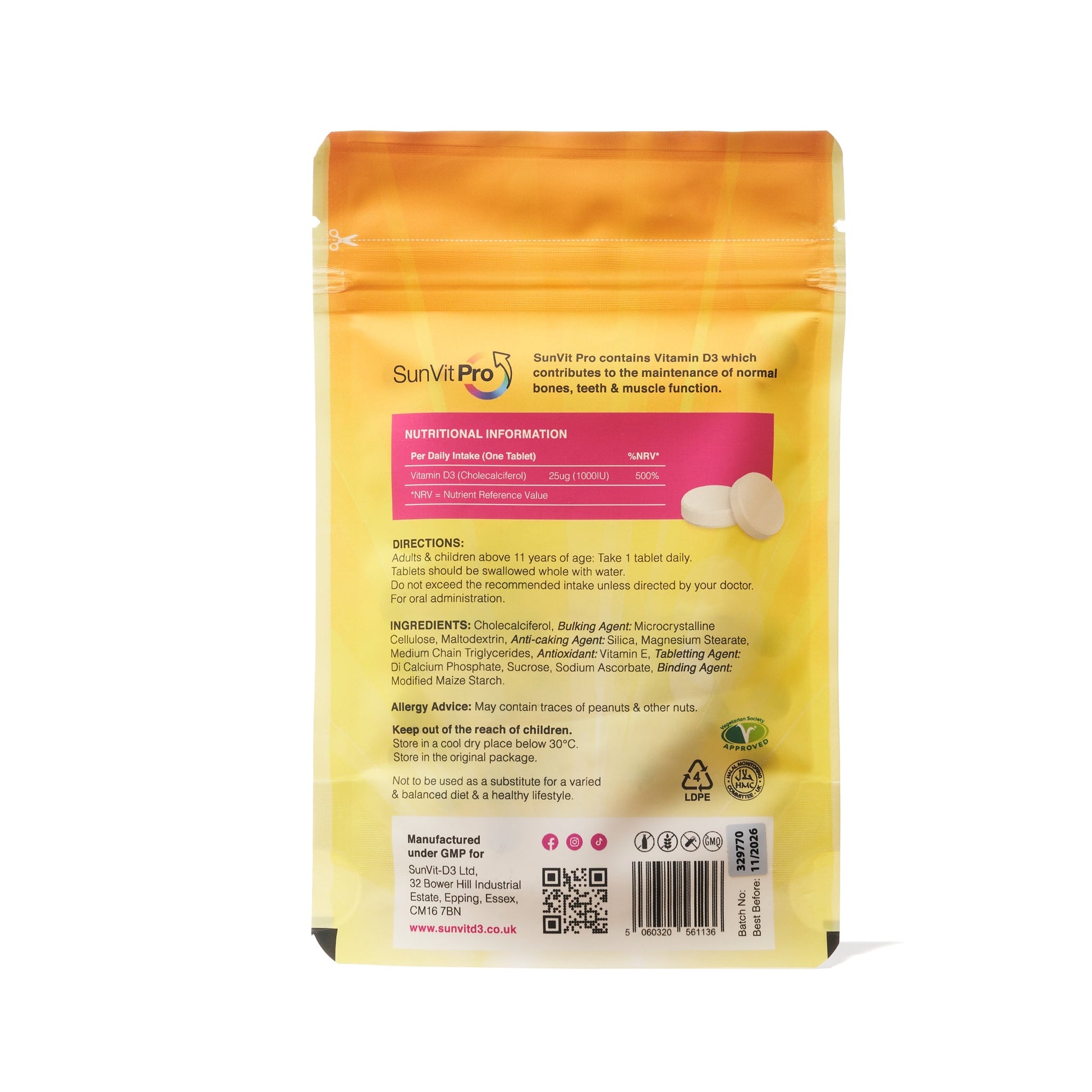 1,000IU (25ug) 90 D3 Daily Tablets, For Adults & Children - SunVit - D3