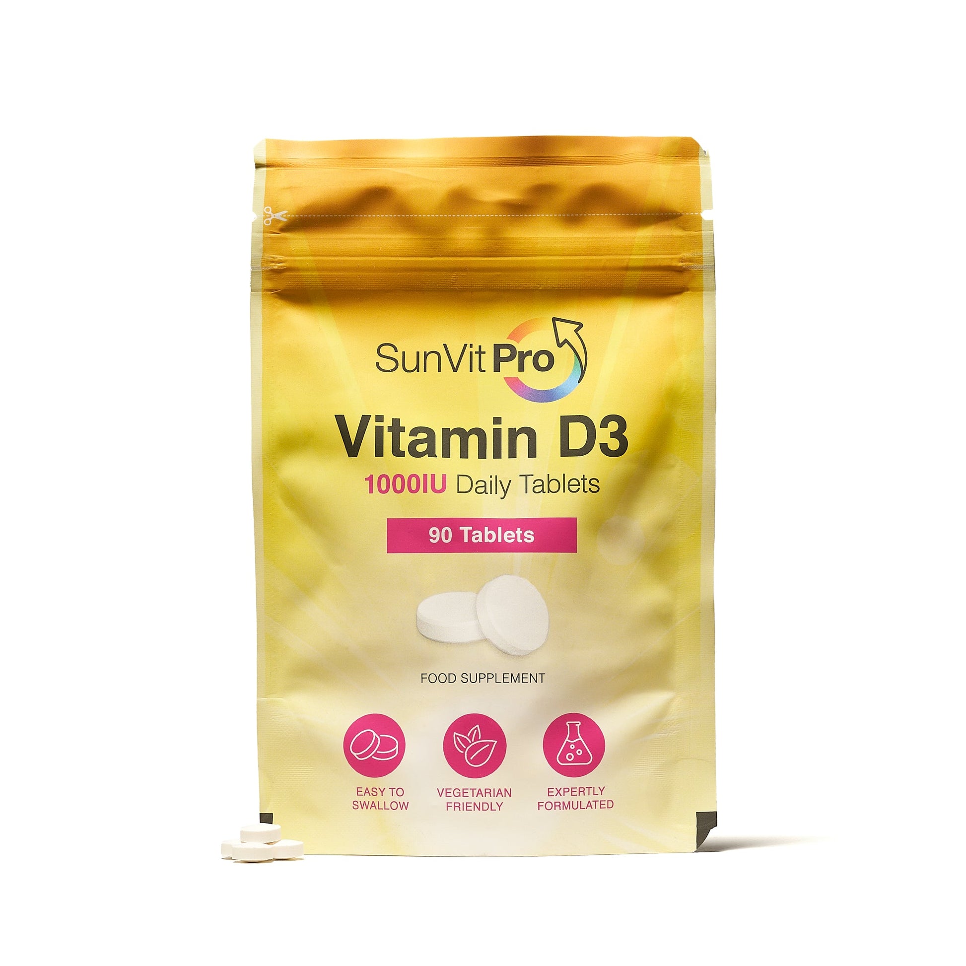 1,000IU (25ug) 90 D3 Daily Tablets, For Adults & Children - SunVit - D3
