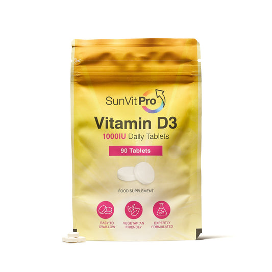 1,000IU (25ug) 90 D3 Daily Tablets, For Adults & Children - SunVit - D3