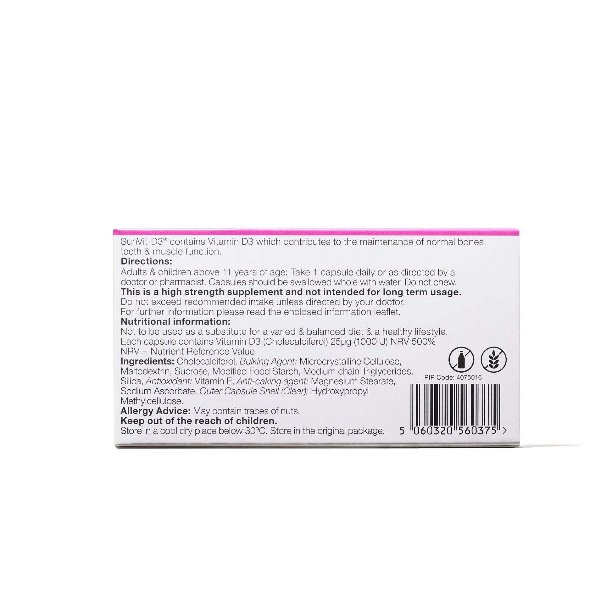 1,000IU (25ug) D3 Daily Capsules, For Adults & Children - SunVit - D3