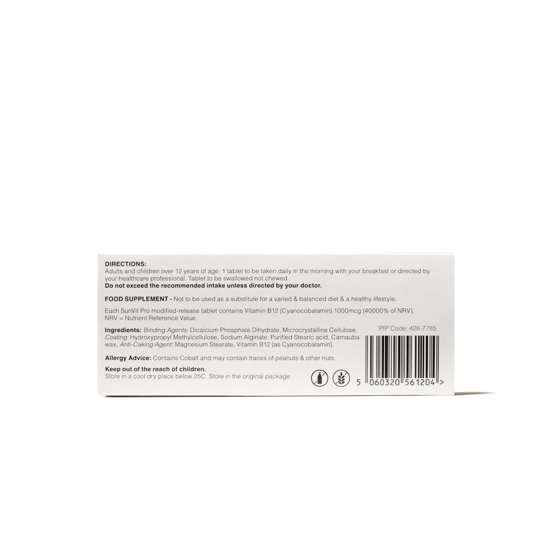 1,000mcg Cyanocobalamin Tablets, High Strength, 50 modified - release B12 tablets - SunVit - D3