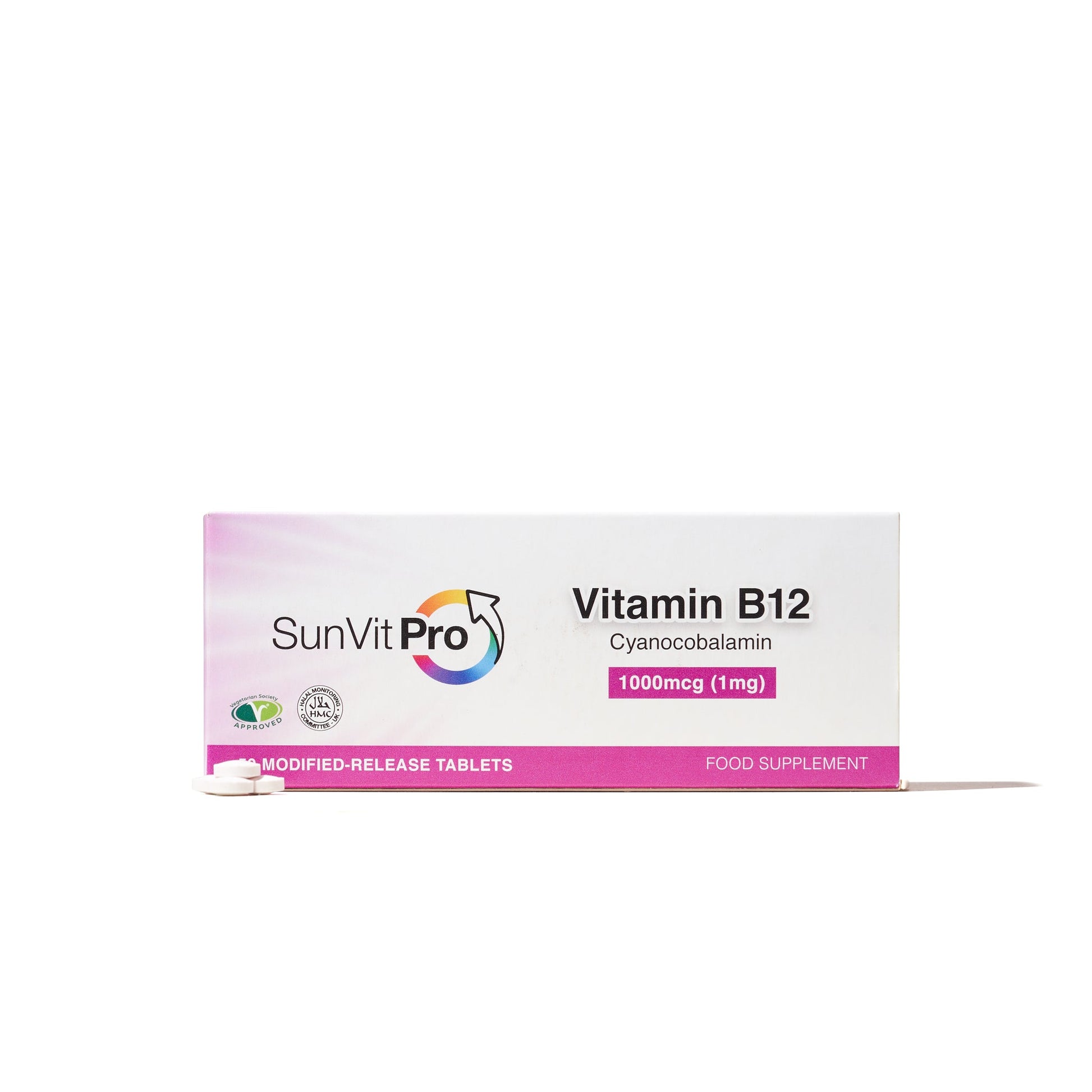 1,000mcg Cyanocobalamin Tablets, High Strength, 50 modified - release B12 tablets - SunVit - D3
