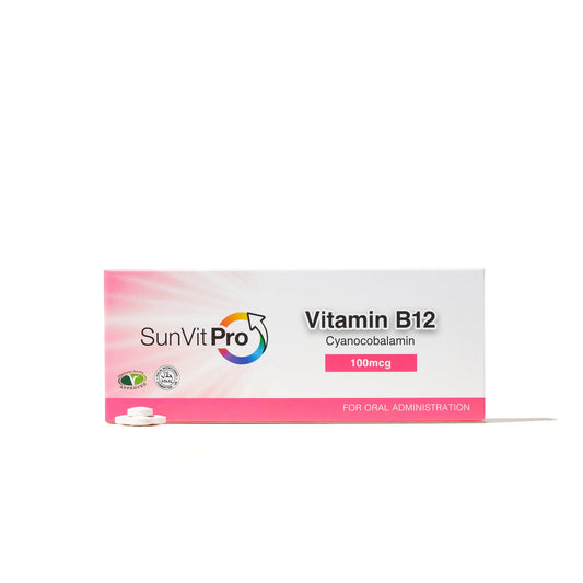 100mcg Vitamin B12 Tablets, High Strength Cyanocobalamin daily - SunVit - D3