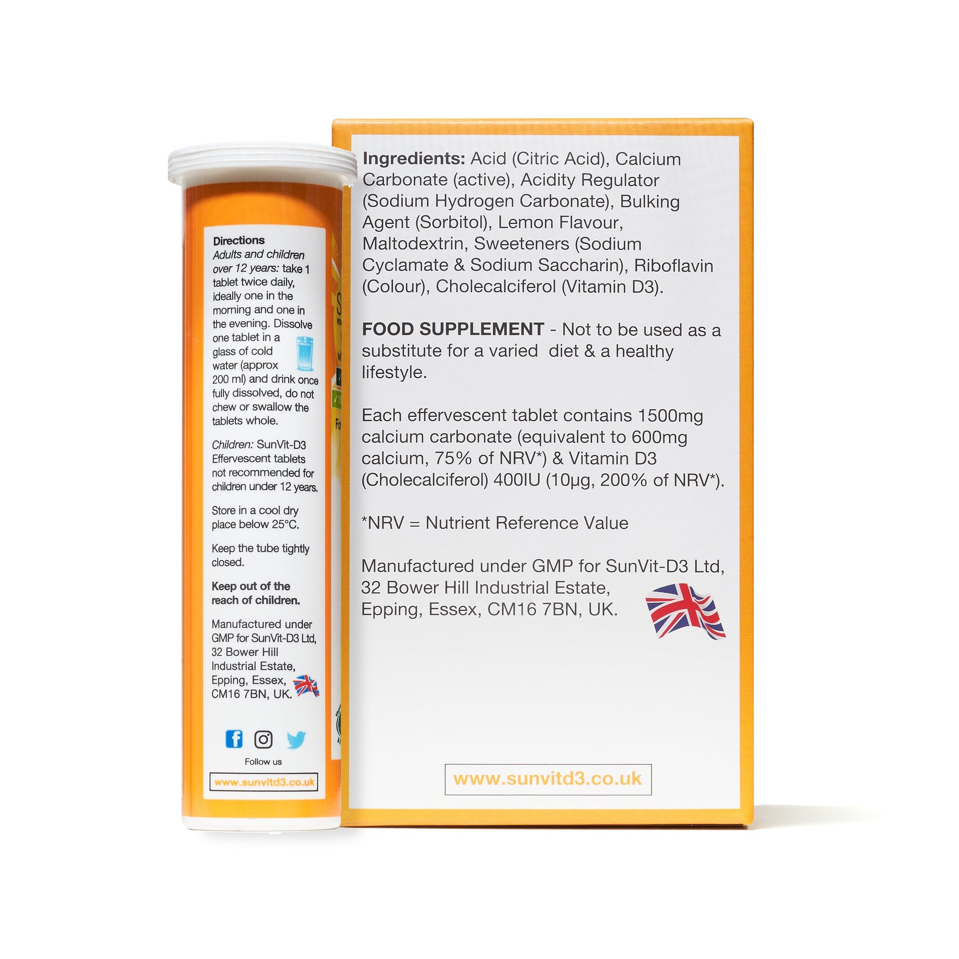 1,500mg Calcium Effervescent Tablets with 400IU Vitamin D3 Lemon - (Expiry 31 - 08 - 2025) - SunVit - D3