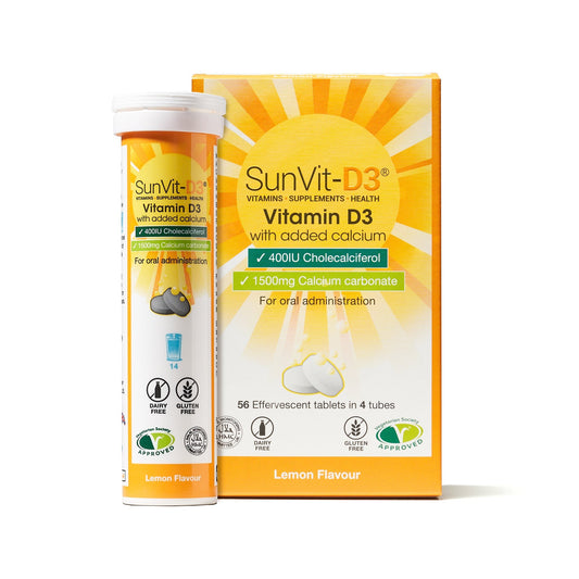 1500mg Calcium Effervescent Tablets with 400IU Vitamin D3 Lemon - (Expiry 31 - 08 - 2025) - SunVit - D3