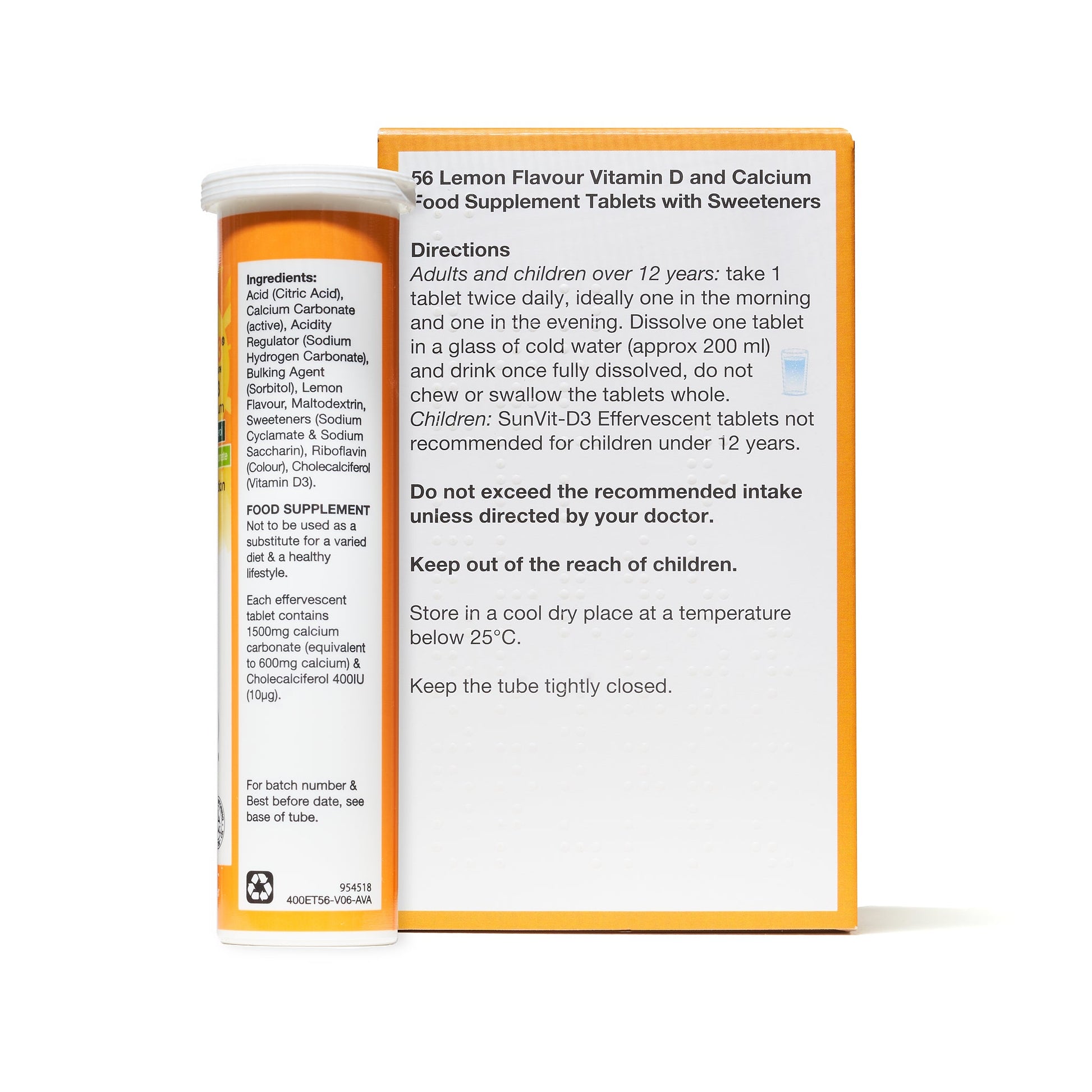 1,500mg Calcium Effervescent Tablets with 400IU Vitamin D3 Lemon - (Expiry 31 - 08 - 2025) - SunVit - D3