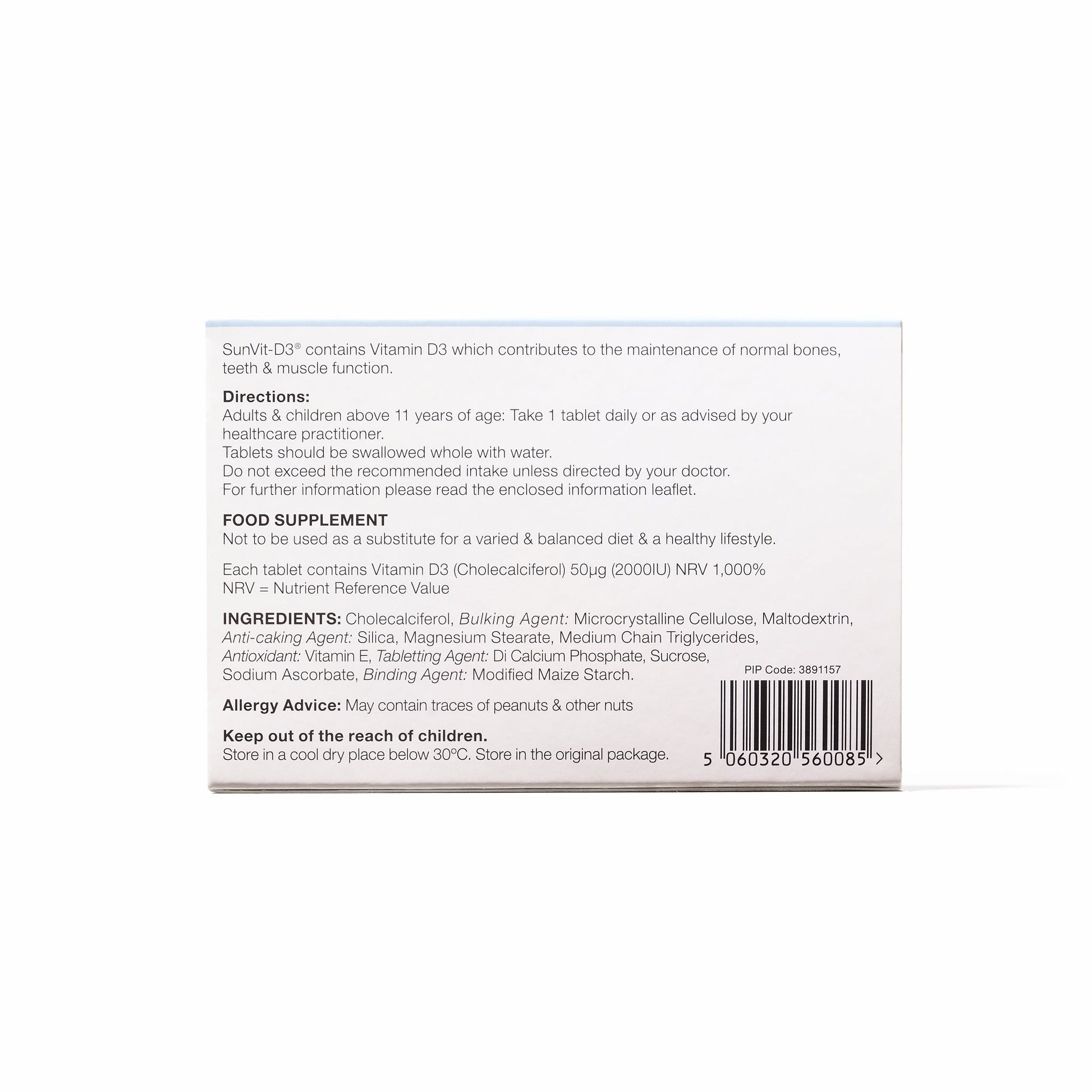 2,000IU (50ug) D3 Daily Tablets, For Adults & Children - SunVit - D3