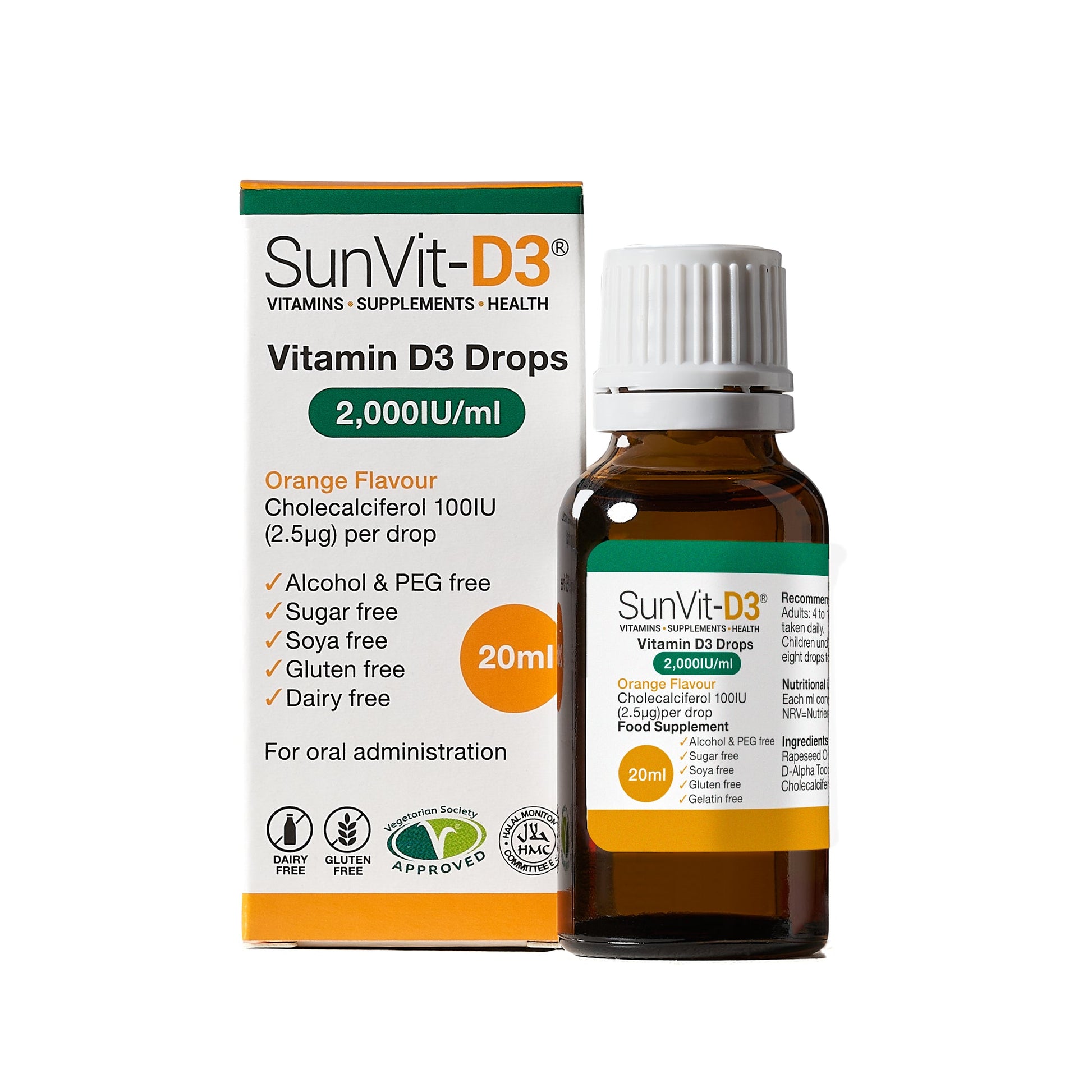 2,000IU Vitamin D3 (50ug) Daily Oral Drop (Orange Flavoured) - SunVit - D3