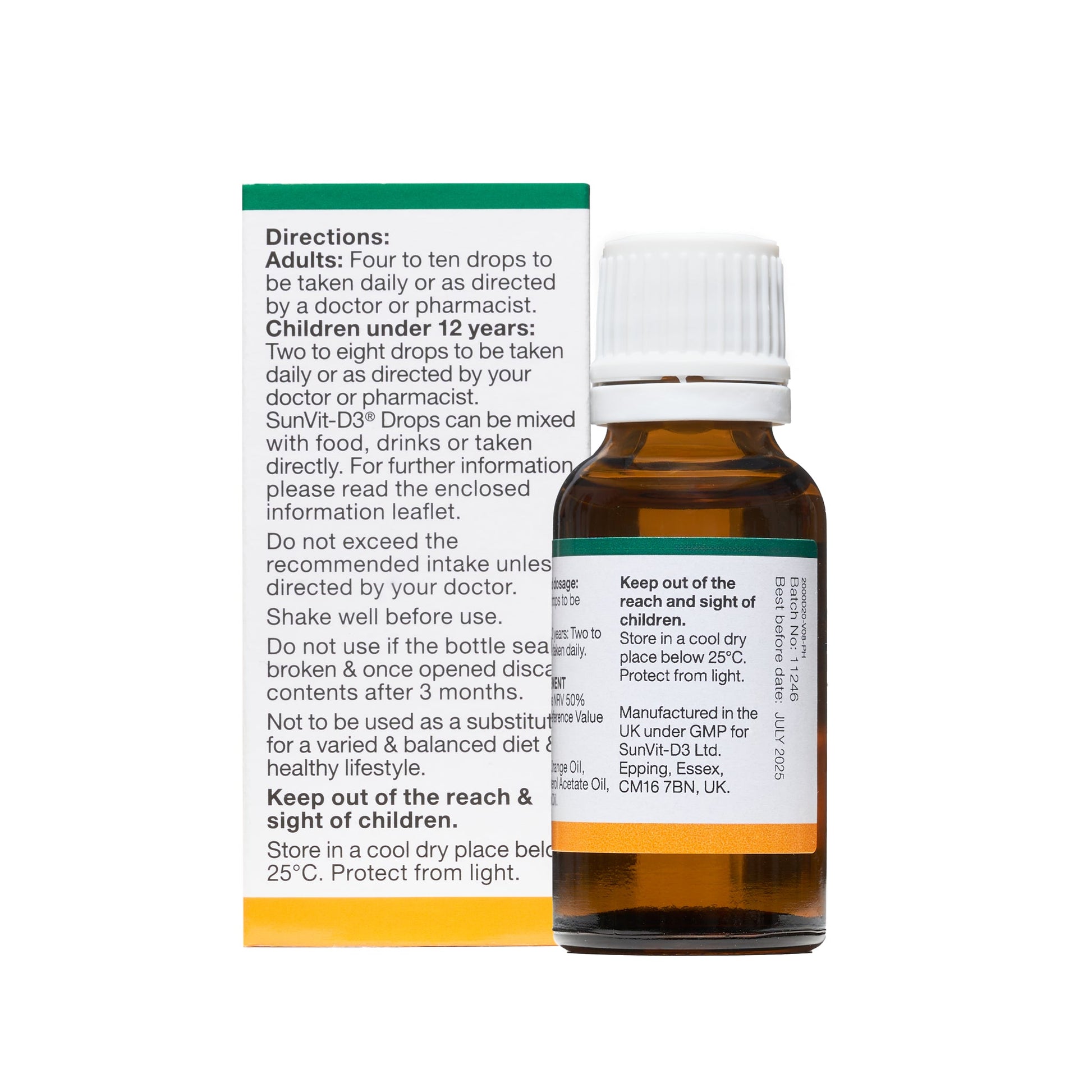 2,000IU Vitamin D3 (50ug) Daily Oral Drop (Orange Flavoured) - SunVit - D3