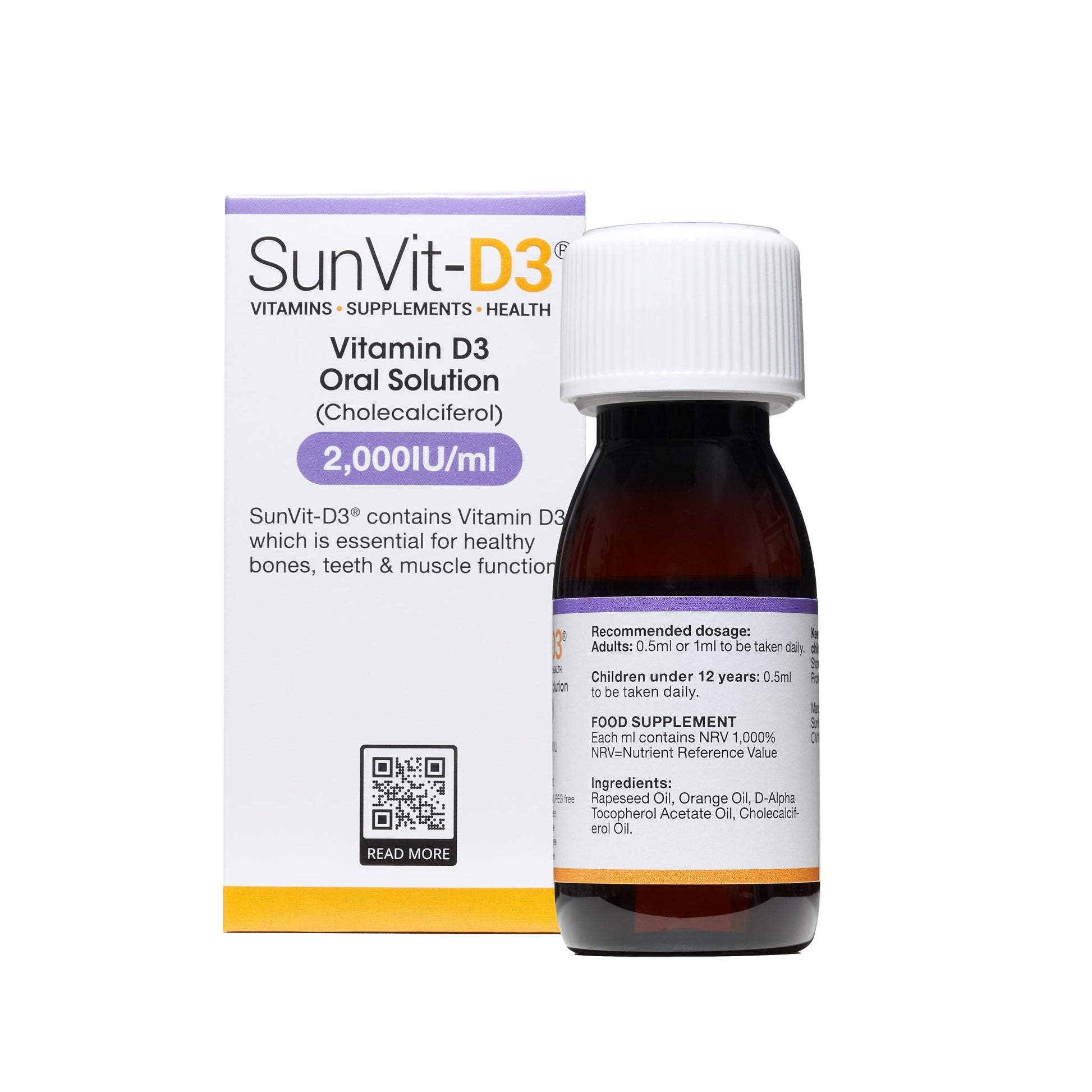 2,000IU Vitamin D3 (50ug) Daily solution (Orange Flavoured) - SunVit - D3