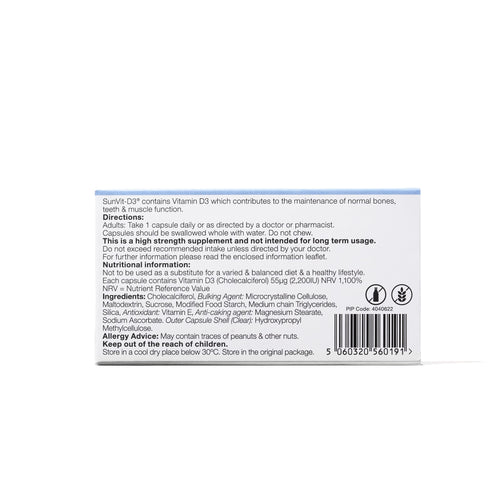 2,200IU (55µg) 28, High Strength Daily Vitamin D3 Capsules, For Adults