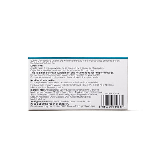 25,000IU (625ug) D3 High Strength Weekly Capsules for Adults - SunVit - D3