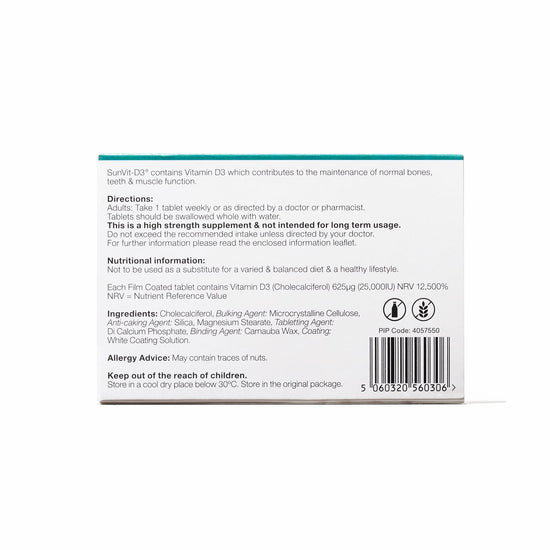 25,000IU (625ug) D3 High Strength Weekly Tablets for Adults - SunVit - D3
