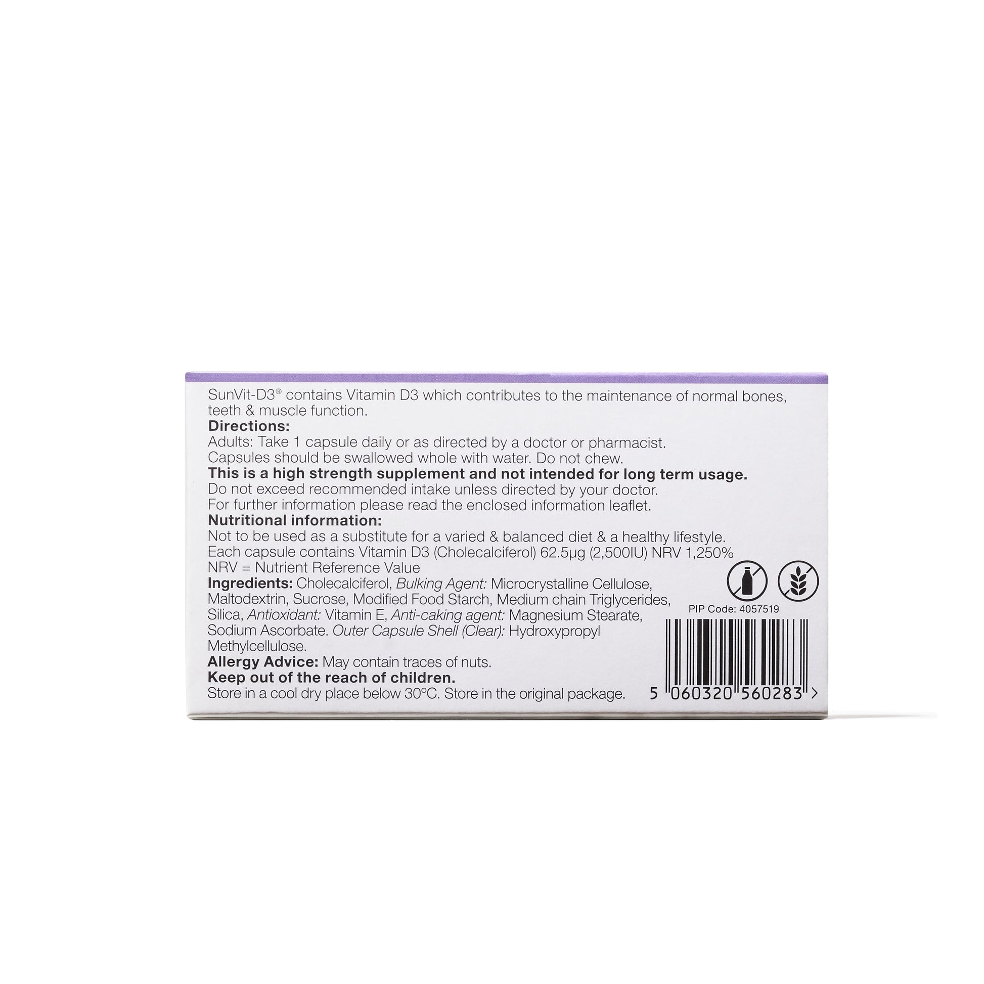 2,500IU (62.5ug) D3 High Strength Daily Capsules for Adults - SunVit - D3