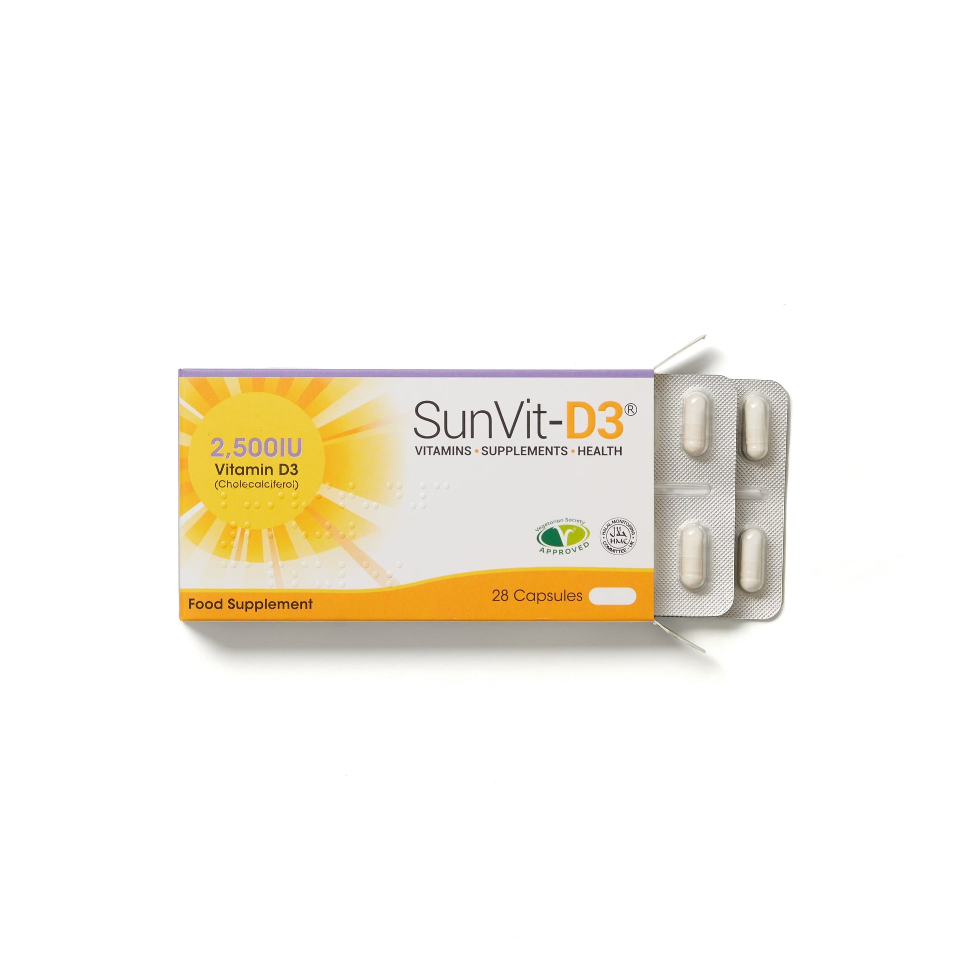 2,500IU (62.5ug) D3 High Strength Daily Capsules for Adults - SunVit - D3