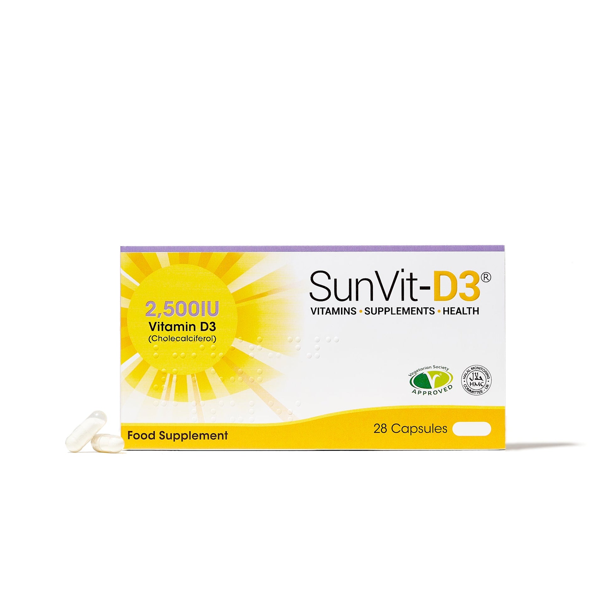 2,500IU (62.5ug) D3 High Strength Daily Capsules for Adults - SunVit - D3