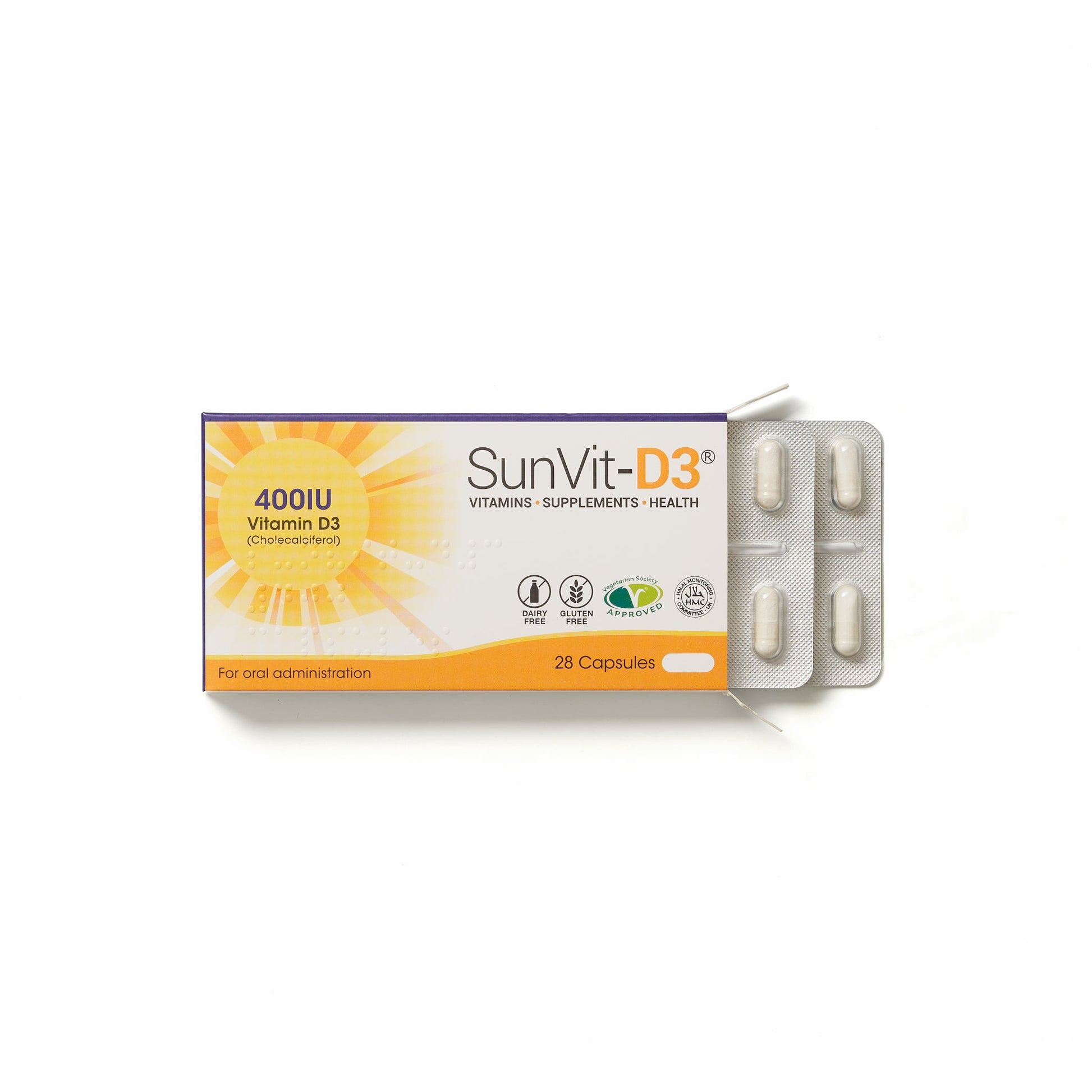 400IU (10ug) D3 Daily Capsules, For Adults & Children - SunVit - D3