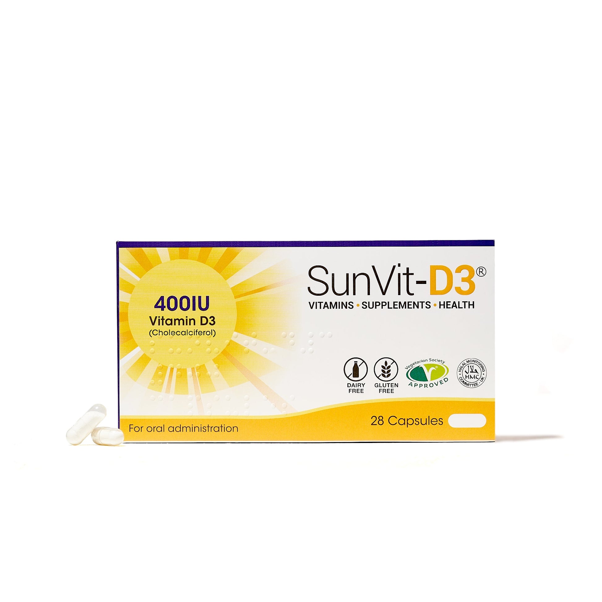 400IU (10ug) D3 Daily Capsules, For Adults & Children - SunVit - D3