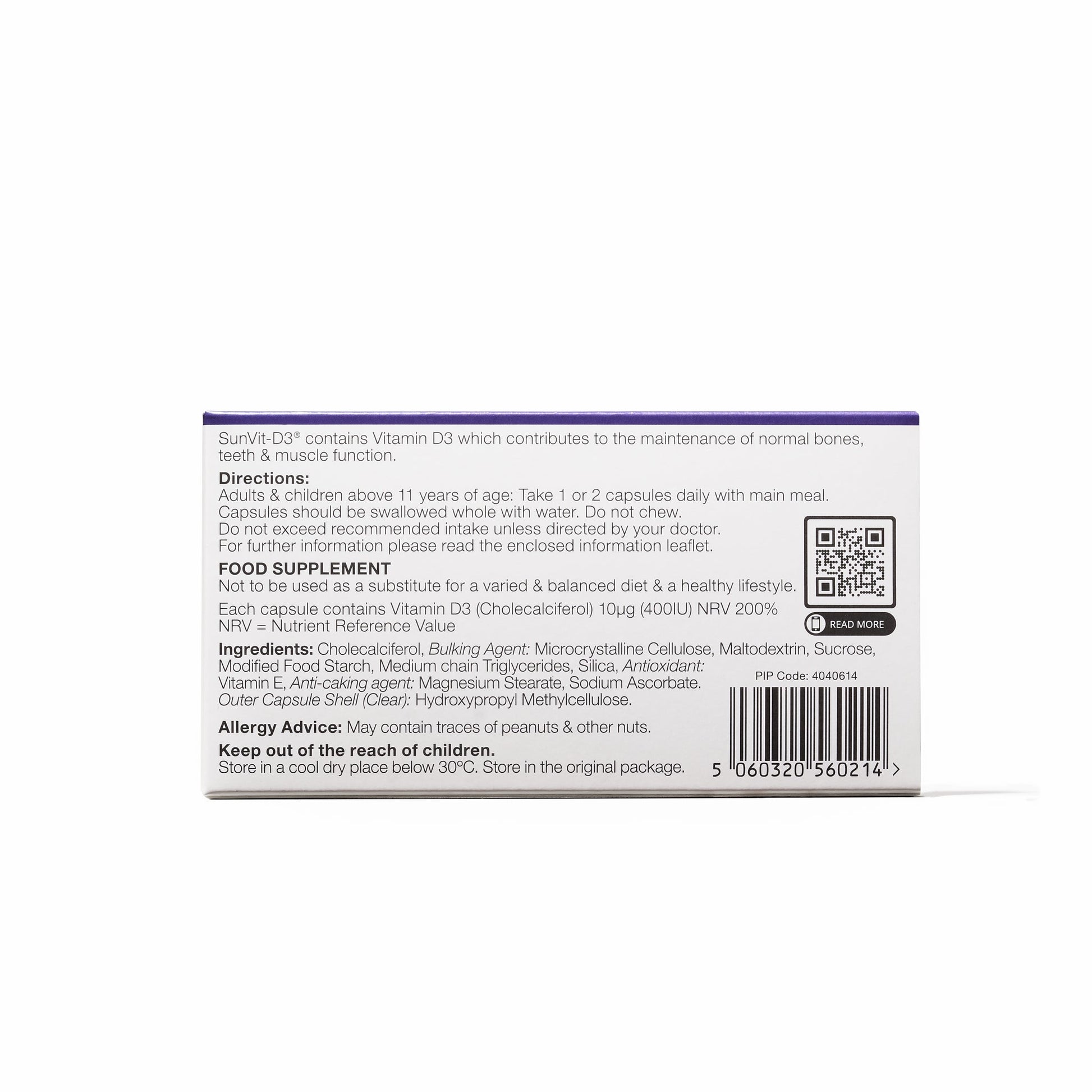 400IU (10ug) D3 Daily Capsules, For Adults & Children - SunVit - D3