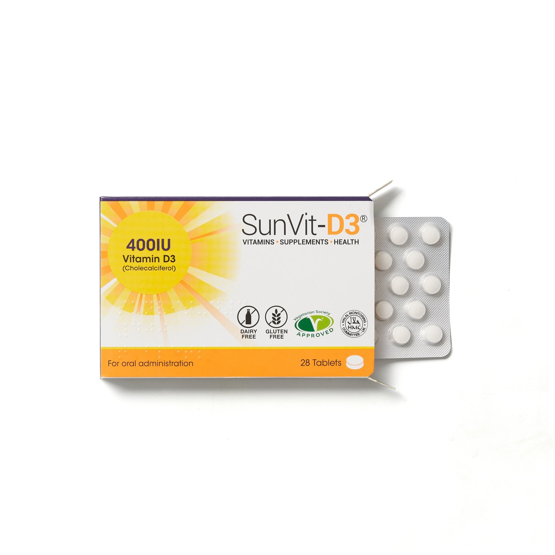 400IU (10ug) D3 Daily Tablets, For Adults & Children, Low Strength Supplement - SunVit - D3