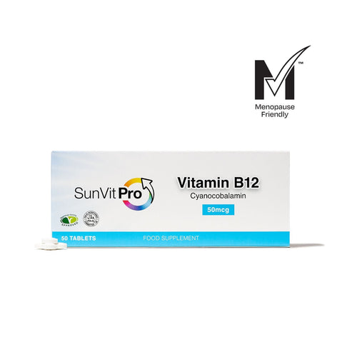 50mcg Vitamin B12 Tablets, High Strength Cyanocobalamin Daily Dose, Menopause Approved