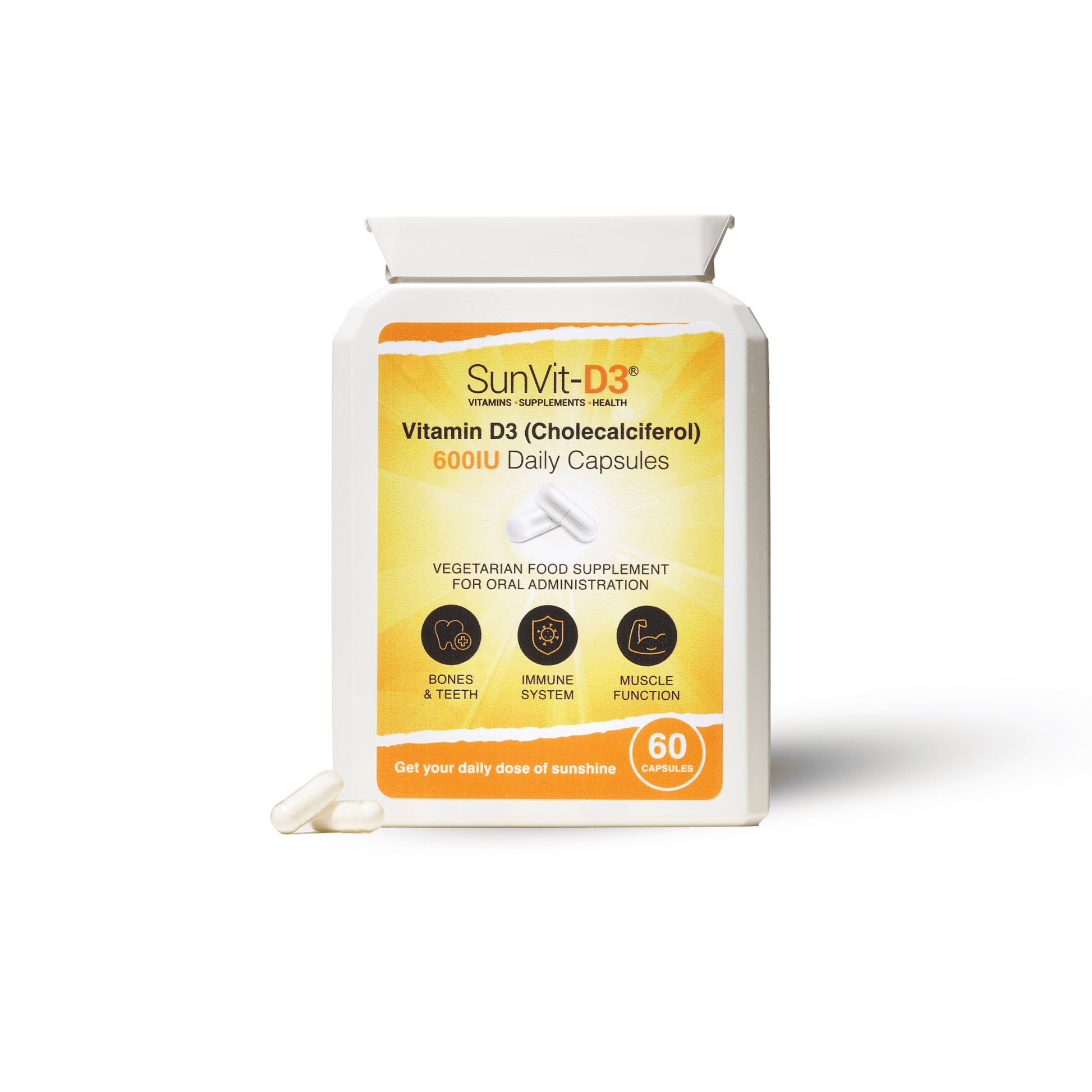 600IU (15ug) D3 Daily Capsules, For Adults & Children - SunVit - D3