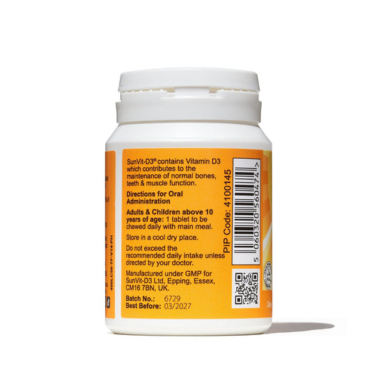 600mg Calcium Chewable Tablets with 400IU Vitamin D3 (Tutti Frutti Flavoured) Menopause Approved - SunVit - D3