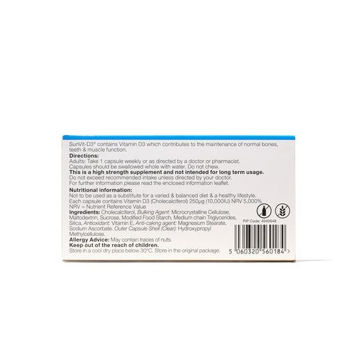 10,000IU (250µg) 28, High Strength Weekly, Vitamin D3 Capsules For Adults