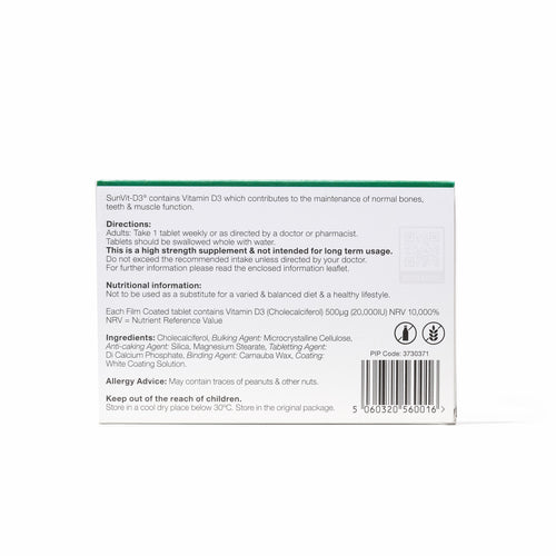 20,000IU (500µg) 28, High Strength Weekly Vitamin D3 Tablets For Adults