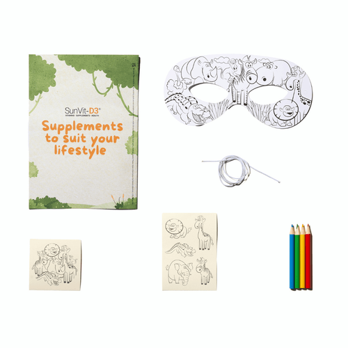 SunVit-D3 Kids Colouring Book - Activity Pack - Fun Stickers & Pencils