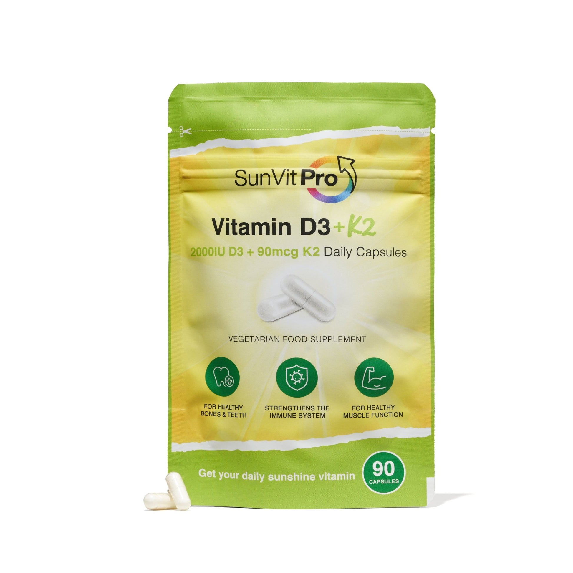 Vitamin D3 2000iu & K2 MK 7 90mcg, High Strength Daily Capsules - SunVit - D3