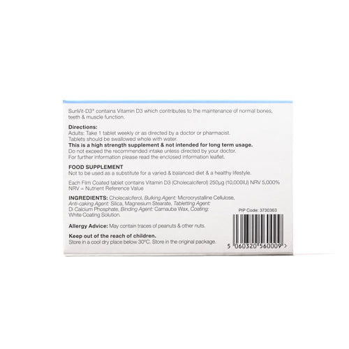 10,000IU (250µg) 28, High Strength Weekly Vitamin D3 Tablets For Adults