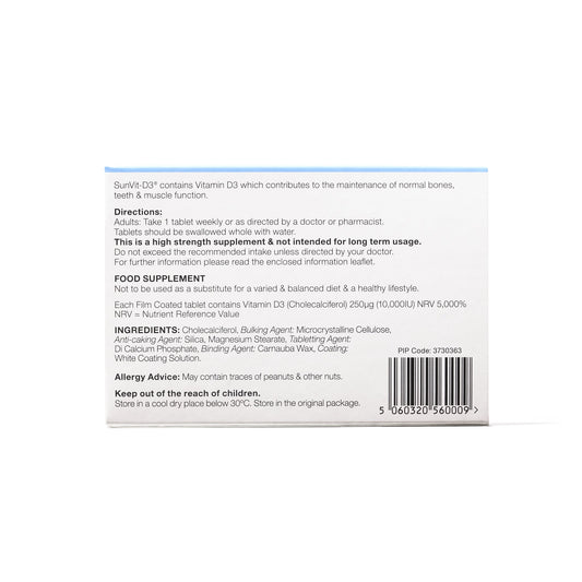 10,000IU (250ug) D3 High Strength Weekly Tablets for Adults - SunVit - D3