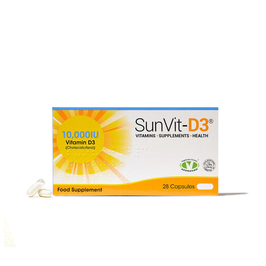 10,000IU (250ug) Vitamin D3, High Strength Weekly Capsules for Adults only - SunVit - D3