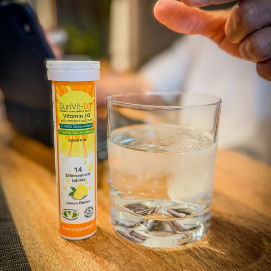 1,500mg Calcium Effervescent Tablets with 400IU Vitamin D3 Lemon - SunVit - D3