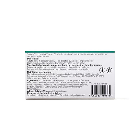 20,000IU (500ug) D3 HIgh Strength Weekly Capsules for Adults - SunVit - D3