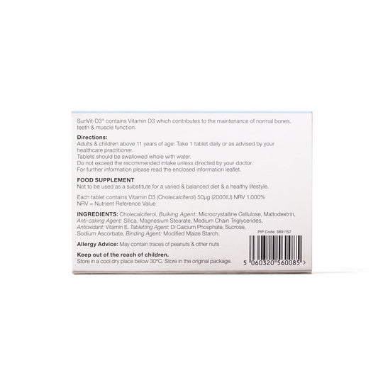 2,000IU (50ug) D3 Daily Tablets, For Adults & Children - SunVit - D3