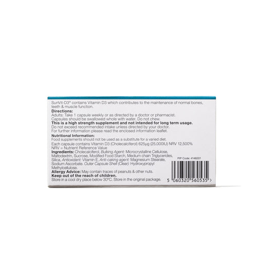 25,000IU (625µg) 12, High Strength Weekly Vitamin D3 Capsules For Adults