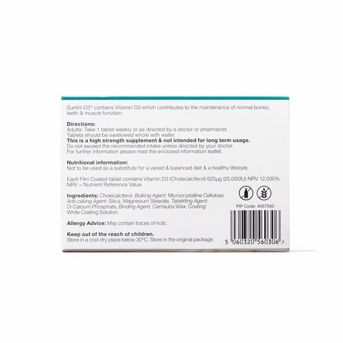 25,000IU (625µg) 12, High Strength Weekly Vitamin D3 Tablets For Adults