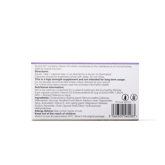 2,500IU (62.5ug) D3 High Strength Daily Capsules for Adults - SunVit - D3