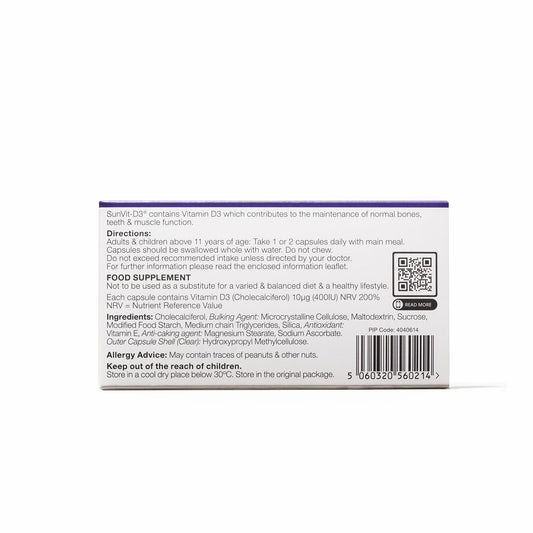 400IU (10ug) D3 Daily Capsules, For Adults & Children - SunVit - D3