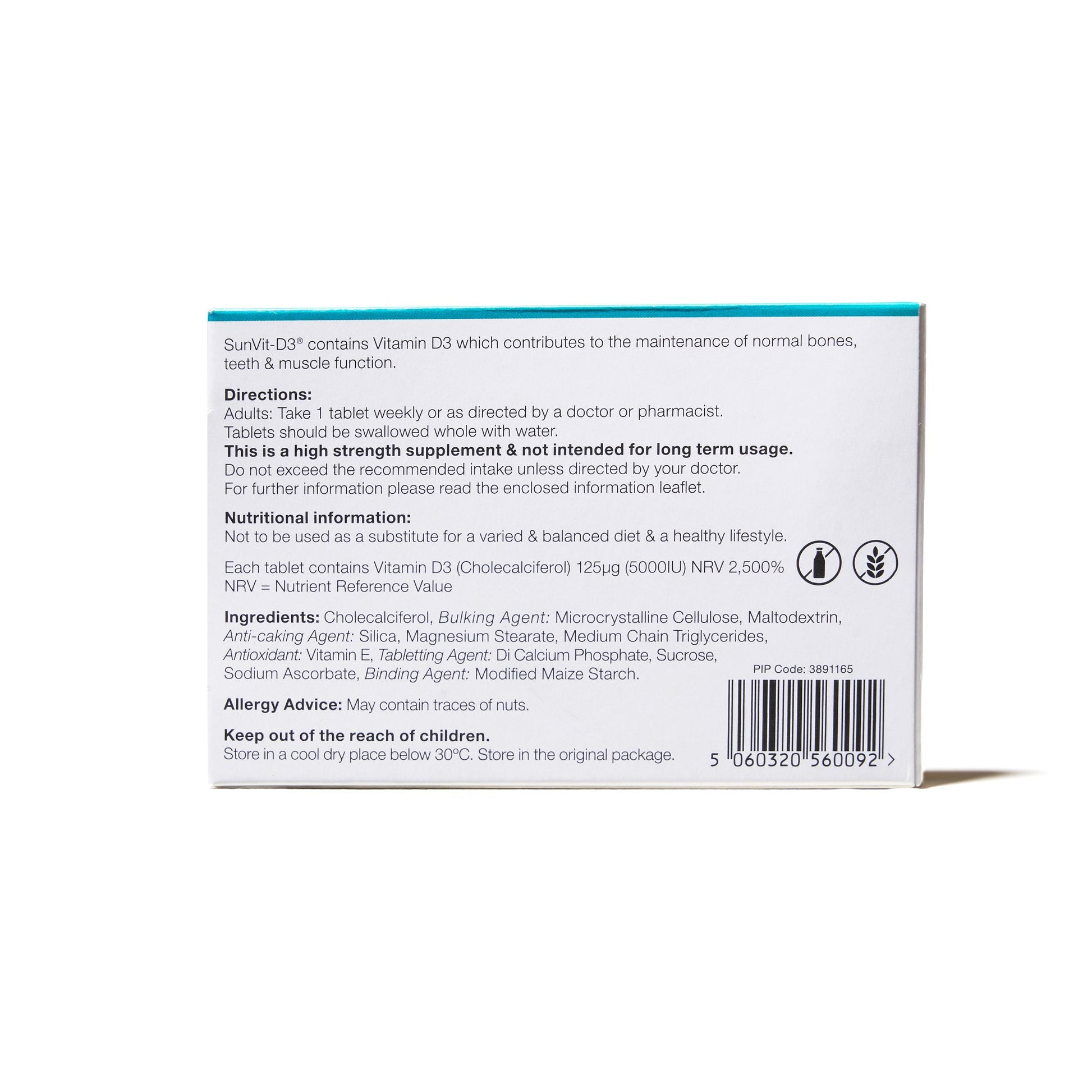 5,000IU (125ug) D3 High Strength Weekly Tablets for Adults - SunVit - D3