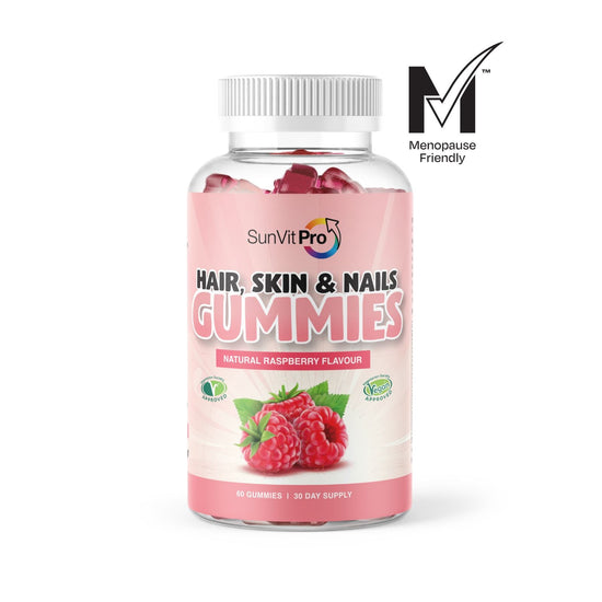 5000mcg Biotin Gummies, Daily Dose for Hair, Skin & Nail Strength (Berry Flavoured) Menopause Approved - SunVit - D3