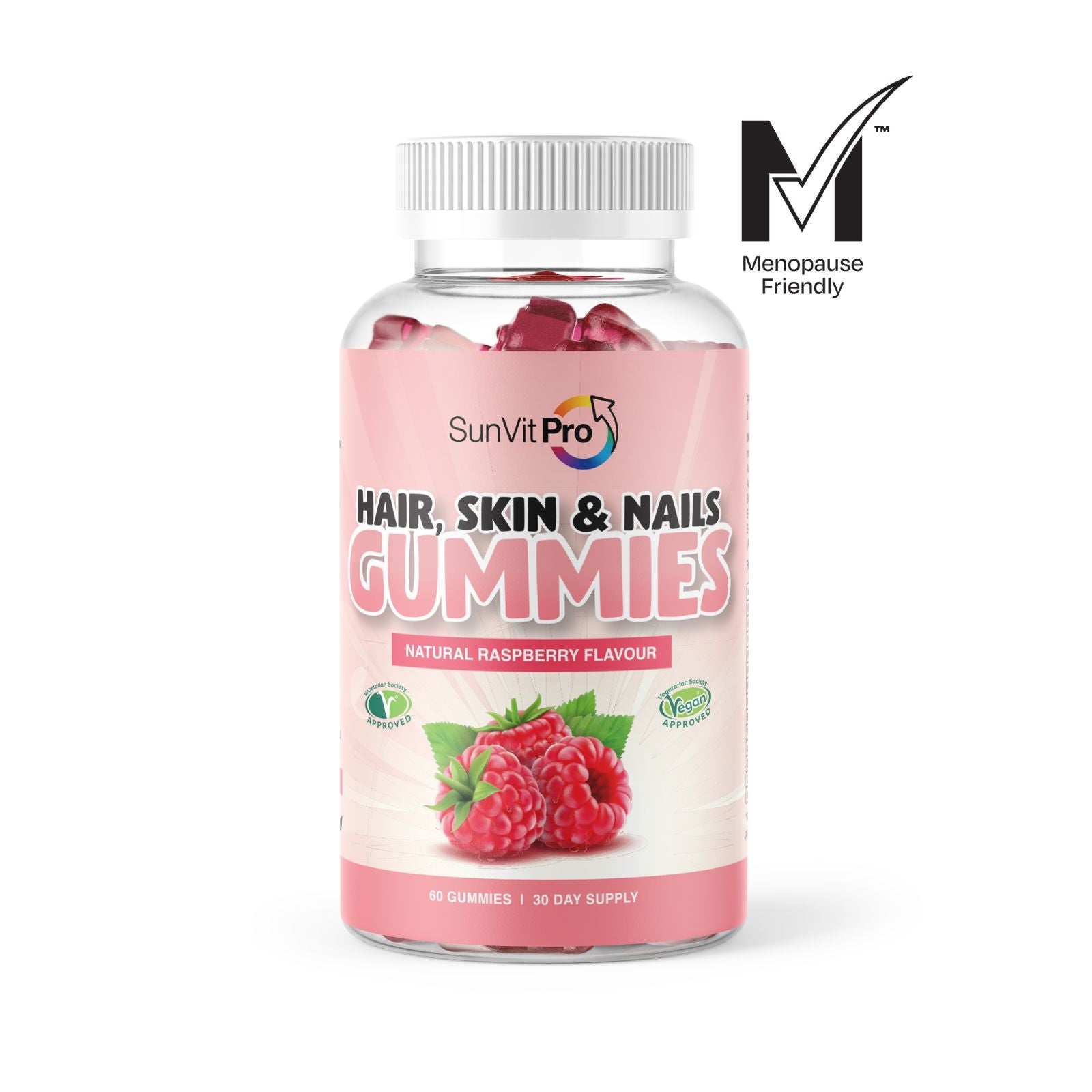 5000mcg Biotin Gummies, Daily Dose for Hair, Skin & Nail Strength (Berry Flavoured) Menopause Approved - SunVit - D3