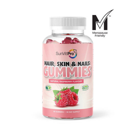 5000mcg Biotin Gummies, Daily Dose for Hair, Skin & Nail Strength (Berry Flavoured) Menopause Approved - SunVit - D3