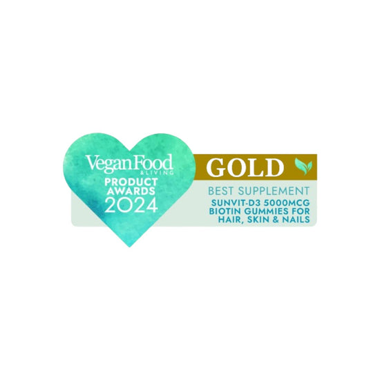 5000mcg Biotin Gummies, Daily Dose for Hair, Skin & Nail Strength (Berry Flavoured) Menopause Approved - SunVit - D3
