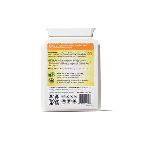 600IU (15µg) 60, Low Strength Daily Vitamin D3 Capsules, For Adults & Children