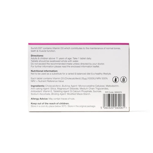 1,000IU (25µg) 28, Low Strength Daily Vitamin D3 Tablets, For Adults & Children