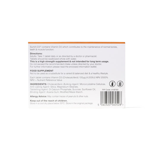 3,000IU (75µg) 28, High Strength Daily Vitamin D3 Tablets For Adults, Menopause Approved